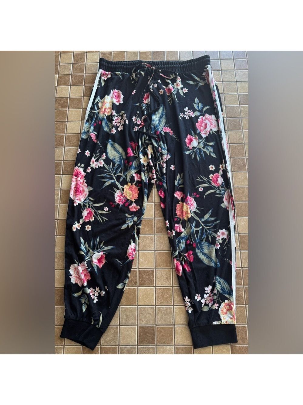 Eye Candy Floral Track Pants - Black and Pink 2X